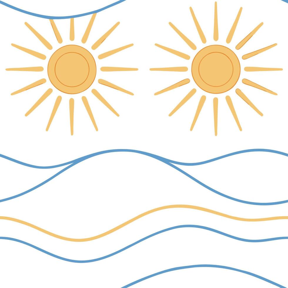 Clean Sunny beach seamless tile pattern with soft sand gentle waves and bright sun rays concept as Soft sand gentle waves and sun rays create a sunny beach seamless tile pattern evoking vector