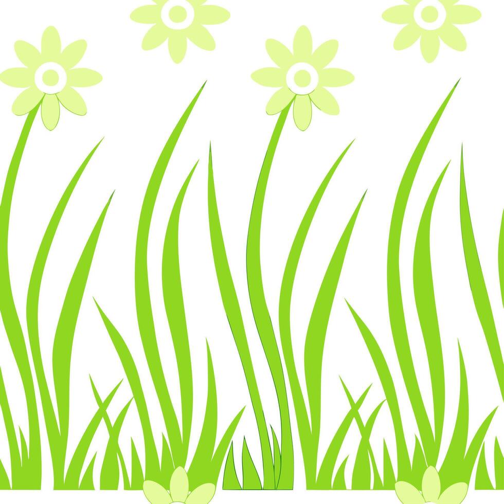 Clean Sunlit grass and flowers seamless tile pattern with gentle spring breezes and vibrant green hues concept as Sunlit grass and flowers sway in a gentle spring breeze creating a seaml vector