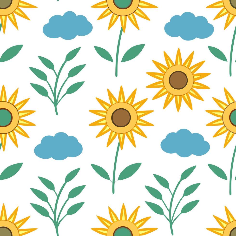 Clean Sun kissed summer seamless pattern with sunflowers and sun rays for vibrant outdoor garden spaces concept as Sunflowers and sun rays in a seamless pattern to bring a sun kissed fee vector