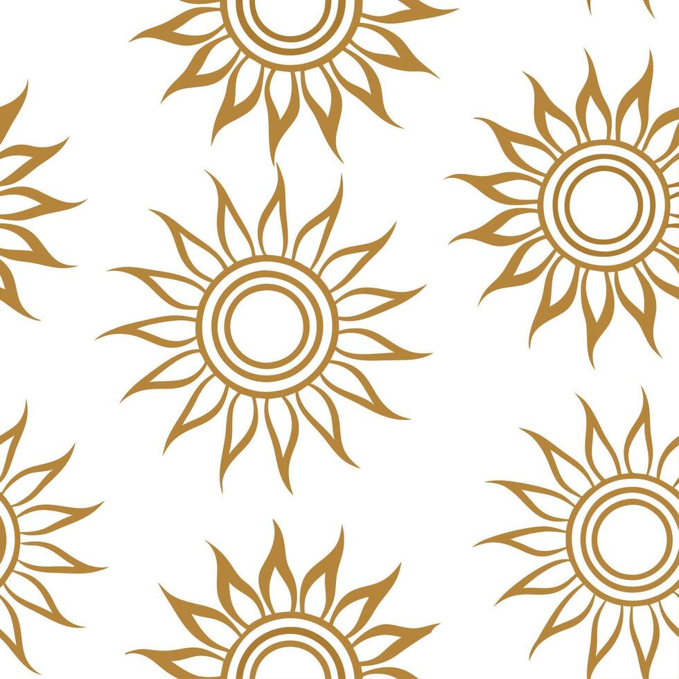 Clean Summer sun seamless tile pattern with warm golden hues and abstract sun designs for modern interiors concept as Abstract sun designs and golden hues arranged seamlessly to add a mo vector