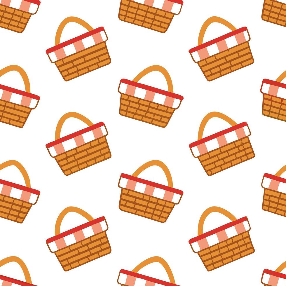 Clean Summer picnic seamless tile pattern with checkered blankets and picnic baskets for outdoor fun concept as Checkered picnic blankets and picnic baskets arranged in a seamless patter vector