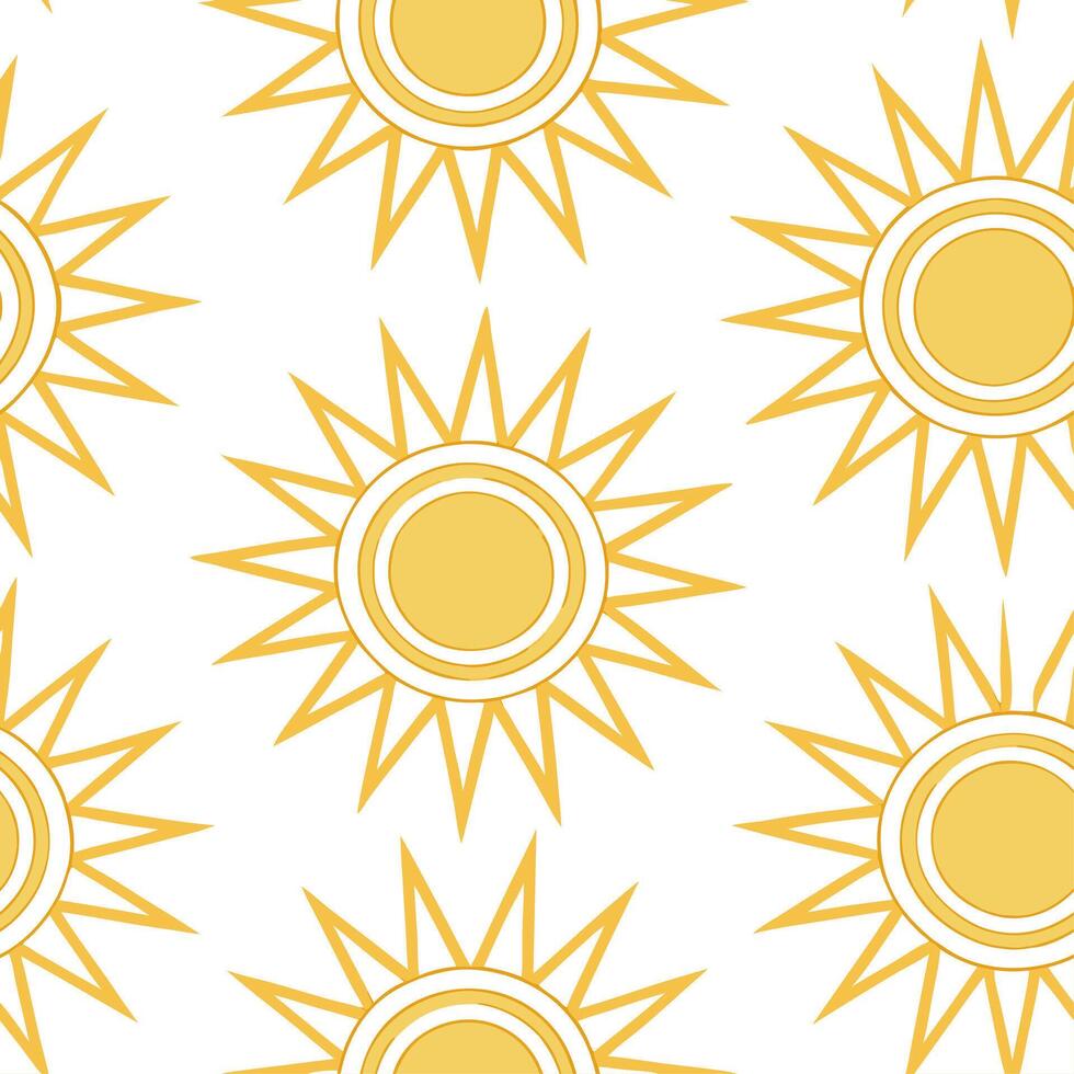 Clean Summer sun seamless tile pattern with bright rays and light yellow tones for lively indoor spaces concept as Bright sun rays in light yellow tones arranged in a seamless pattern to vector