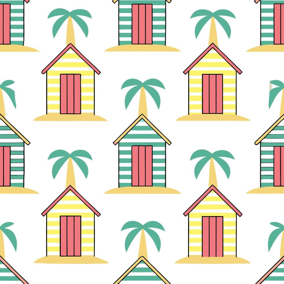Clean Summer beach cabanas seamless tile pattern with cool shades and vibrant beachside charm concept as Vibrant summer beach cabanas with cool shades and beachside charm create a seamle vector
