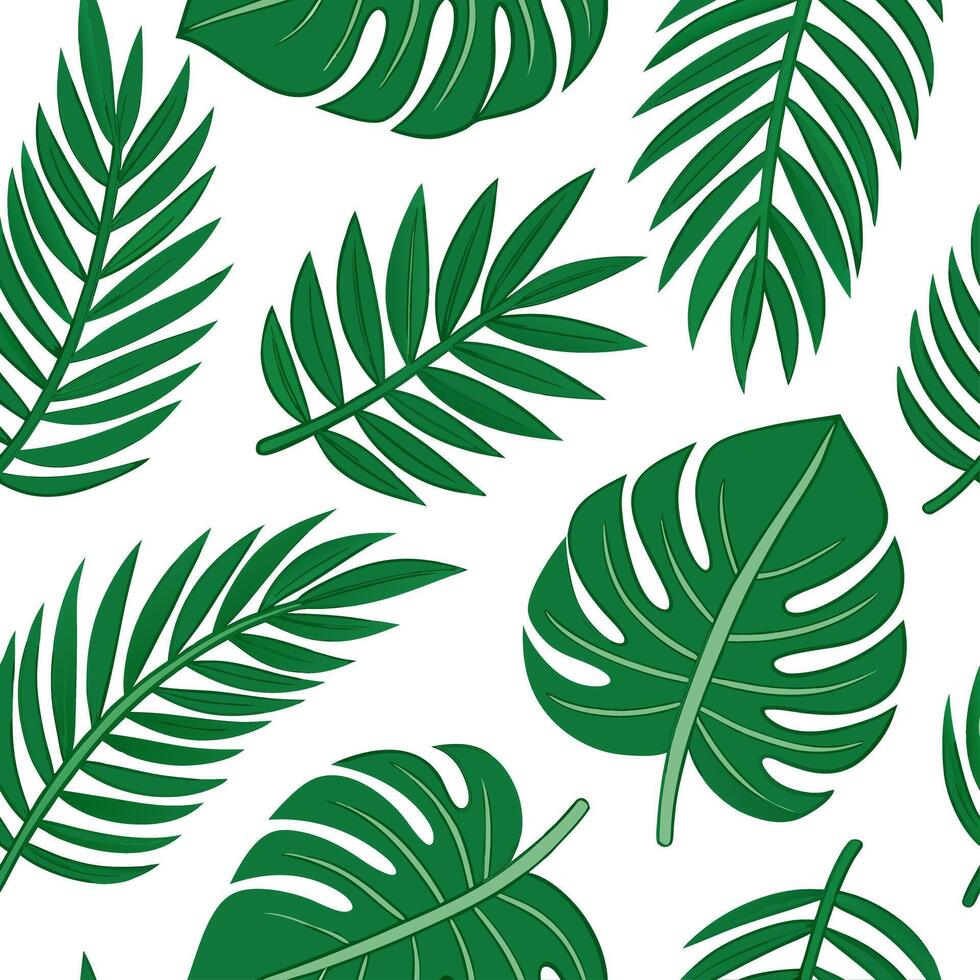 Clean Summer leaves seamless tile pattern with palm fronds and tropical foliage for a lush outdoor feel concept as Palm fronds and tropical leaves arranged seamlessly to create a vibrant Set 2 vector