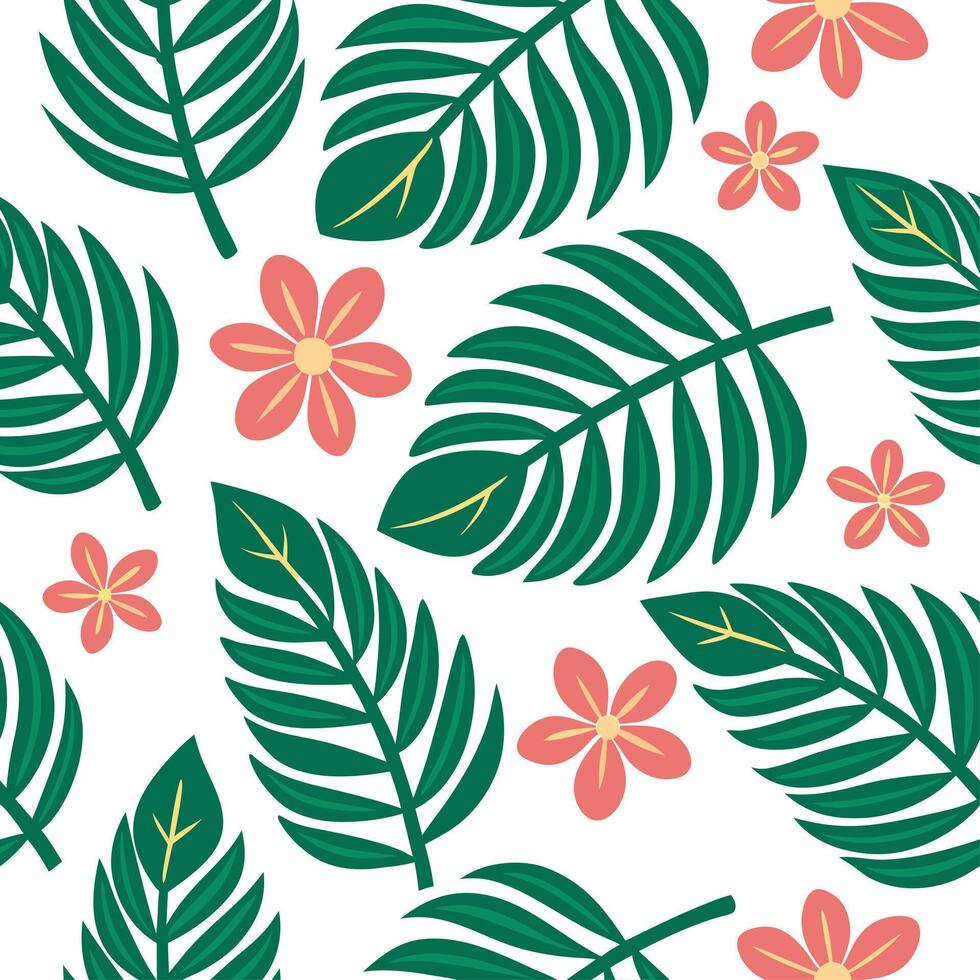Clean Summer leaves seamless tile pattern with palm fronds and tropical foliage for a lush outdoor feel concept as Palm fronds and tropical leaves arranged seamlessly to create a vibrant Set 3 vector