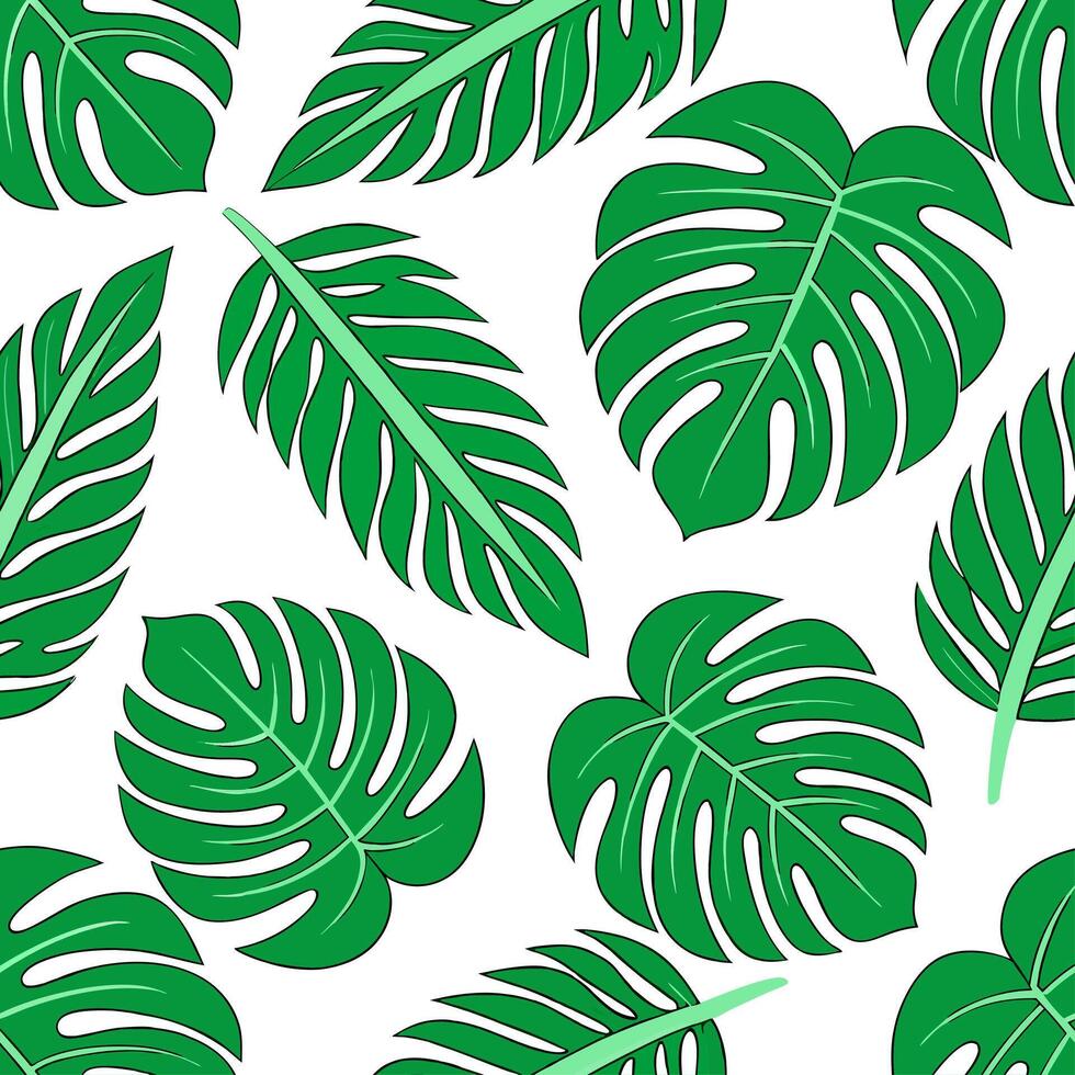 Clean Summer leaves seamless pattern with bright green and jungle leaves for vibrant outdoor decor concept as Bright green jungle leaves arranged in a seamless pattern to create a vibran vector