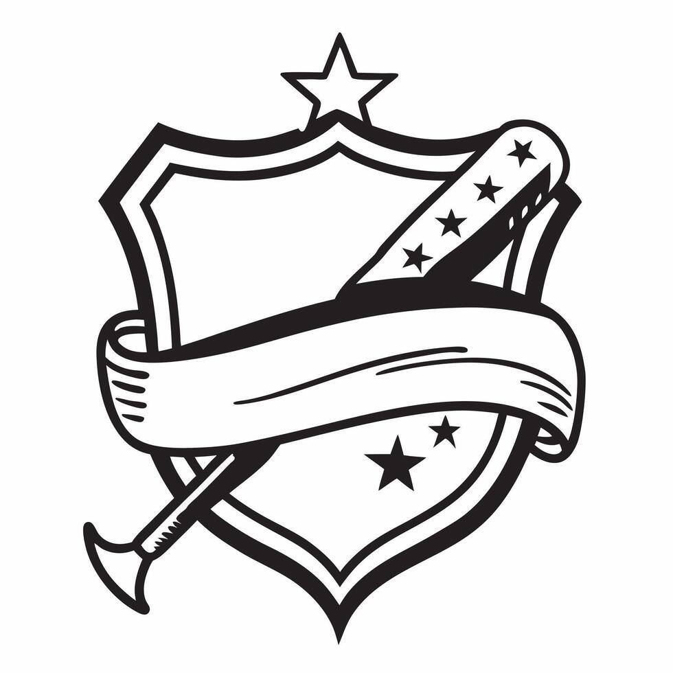 Clean Stars and stripes shield and a baseball bat symbolizing sports and patriotism with ample space for text concept as A shield with stars and stripes next to a baseball bat represent vector