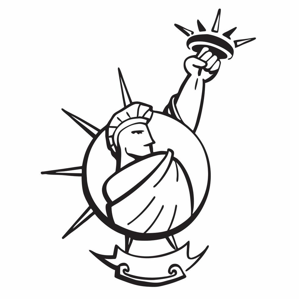 Clean Statue of Liberty and a compass symbolizing direction and freedom with ample space for text concept as The Statue of Liberty with a compass representing the direction and freedom vector