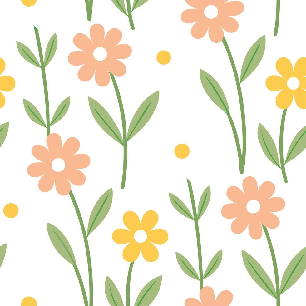 Clean Spring meadow flower seamless pattern with buttercups and daisies for organic spring spaces concept as Organic spring meadow flowers like buttercups and daisies arranged in a seaml vector