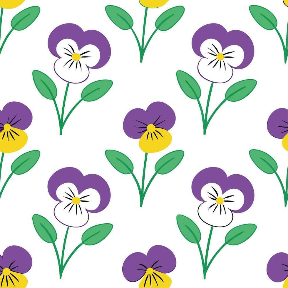 Clean Spring garden seamless pattern with violets and pansies for natural garden spaces concept as Natural spring garden design featuring violets and pansies arranged in a seamless patte vector
