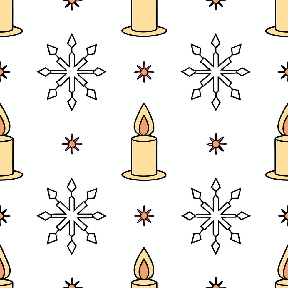 Clean Sparkling snowflake and candlelight seamless tile pattern with warm winter glow concept as Sparkling snowflakes and warm candlelight create a seamless tile pattern with a cozy wint vector
