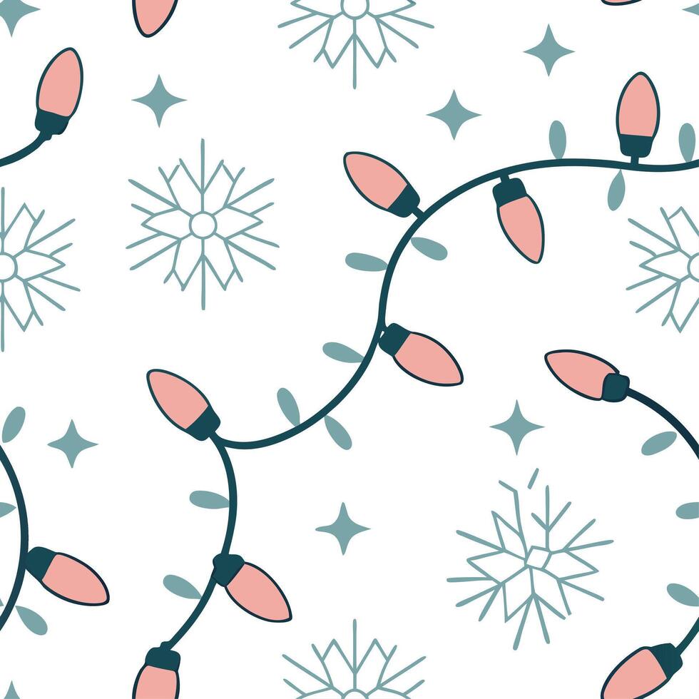 Clean Sparkling Christmas lights and snowflakes seamless tile pattern with radiant winter accents concept as Radiant Christmas lights and sparkling snowflakes create seamless tile patter Set 2 vector