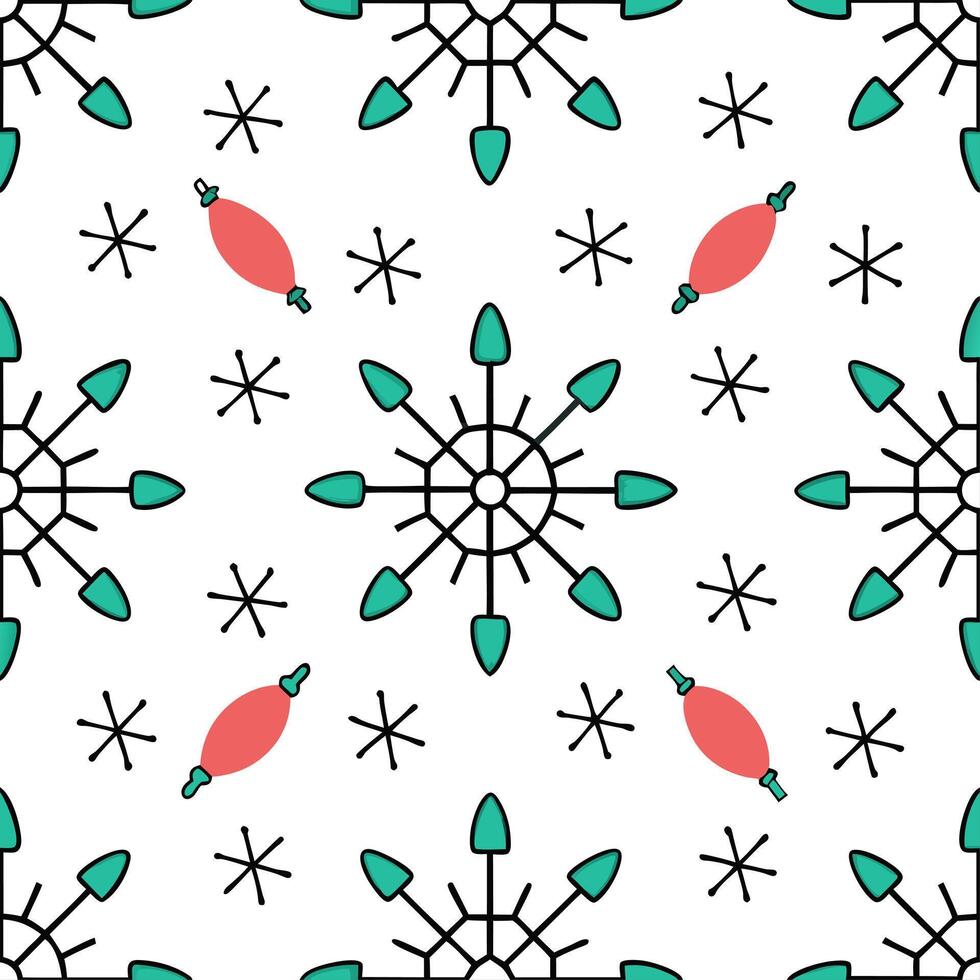 Clean Sparkling Christmas lights and snowflakes seamless tile pattern with radiant winter accents concept as Radiant Christmas lights and sparkling snowflakes create seamless tile patter vector