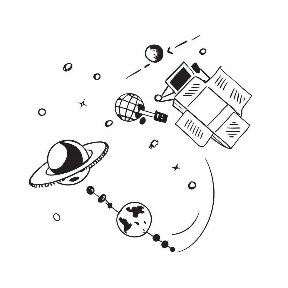 Clean Space Probes and Planets concept as Space probes traveling between planets with ample copy space symbolizing the exploration and research of distant worlds in Photo Stock Concept vector