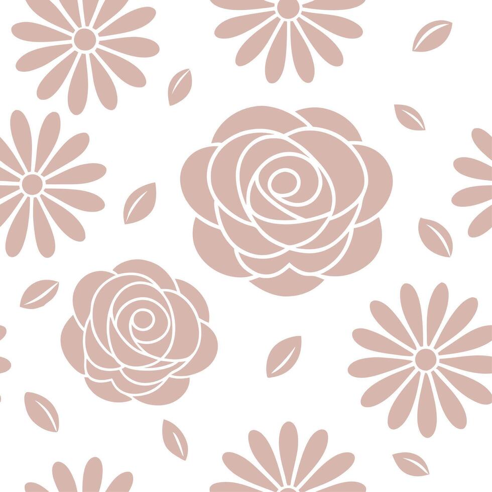 Clean Soft pastel spring flowers seamless pattern with roses and daisies for a delicate home decor concept as Gentle roses and daisies in soft pastel tones seamlessly arranged for elegan Set 2 vector