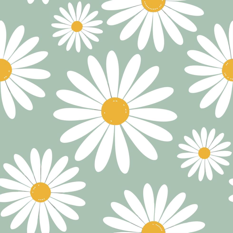 Clean Soft daisy seamless tile pattern with fresh white petals and sunny yellow centers ideal for spring interiors concept as Fresh white daisies with sunny yellow centers create a brigh vector
