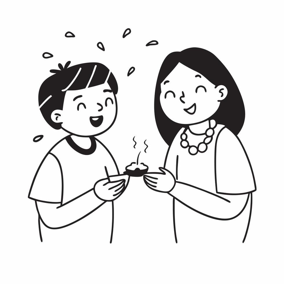Clean Sister Lighting Diya and Brother with Rakhi concept as A sister lighting a Diya while the brother wears a Rakhi with ample copy space symbolizing the illumination and bonding of Ra vector