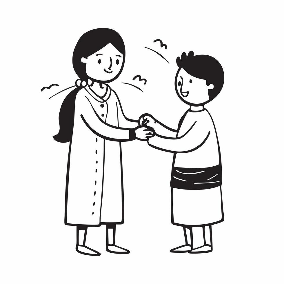 Clean Sister Holding Rakhi and Brother in Traditional Attire concept as A sister holding a Rakhi while the brother is dressed in traditional attire with ample copy space symbolizing cult Set 2 vector
