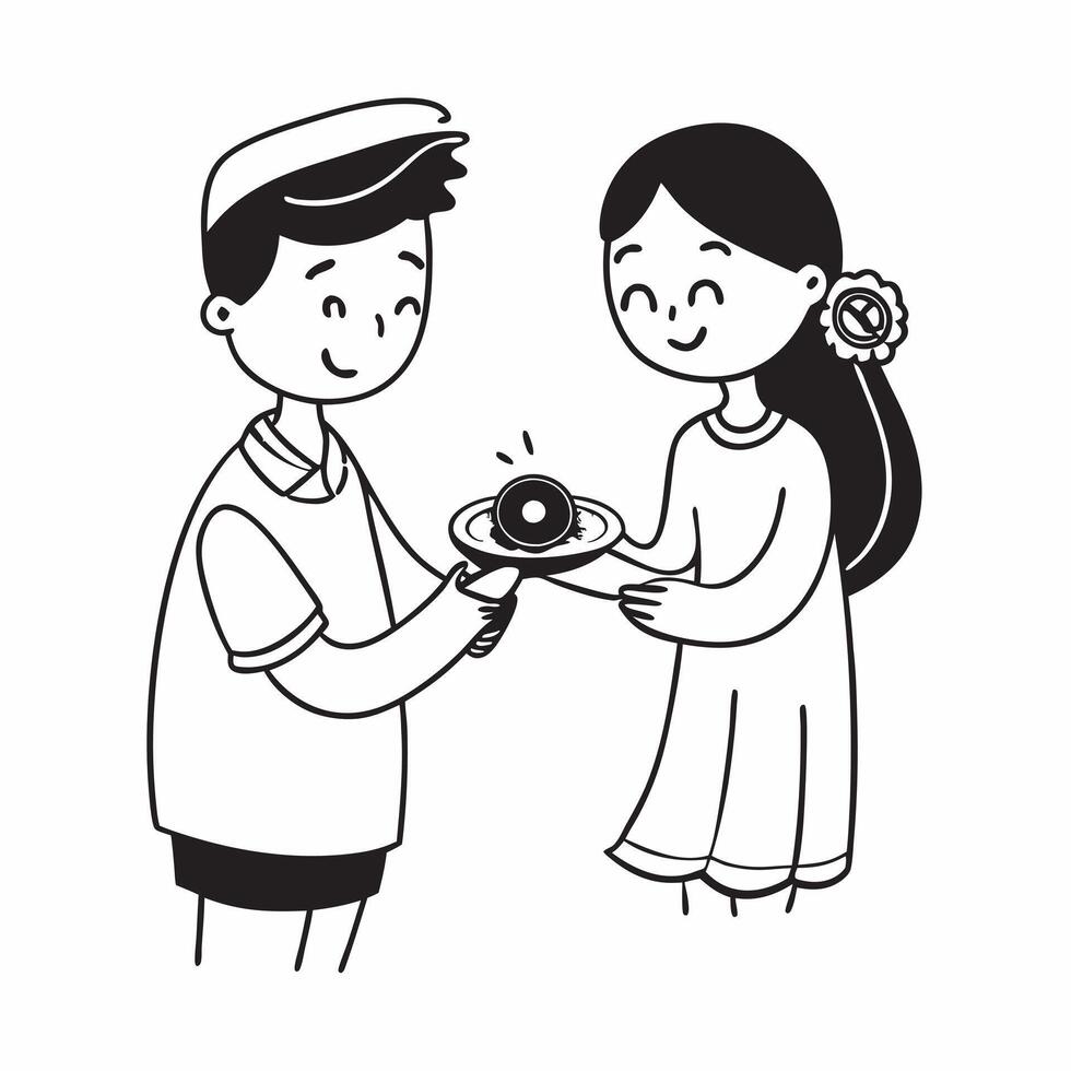 Clean Sister Holding Rakhi and Brother with Puja Plate concept as A sister holding a Rakhi while the brother carries a Puja plate with ample copy space symbolizing the religious and cere vector