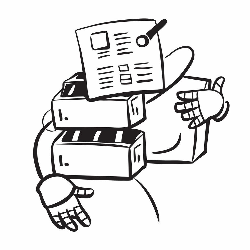 Clean Silhouette of a warehouse robot and inventory software symbolizing automated inventory control in double exposure with copy space concept as A silhouette of a warehouse robot inte vector
