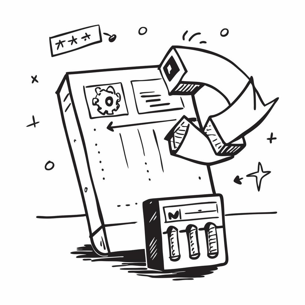 Clean Silhouette of an automated packaging machine and a logistics report symbolizing automated packaging in double exposure with copy space concept as A silhouette of an automated pack vector