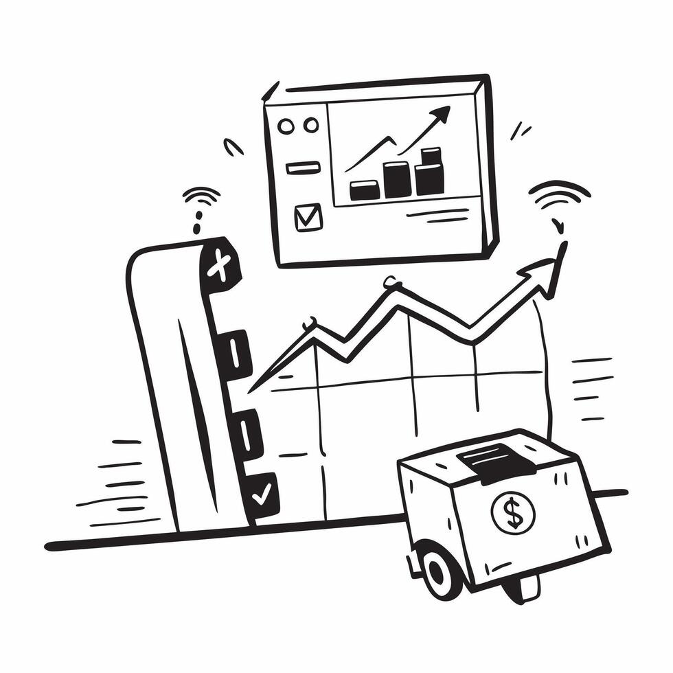 Clean Silhouette of a warehouse forklift and a cost projection symbolizing expense forecasting in double exposure with copy space concept as A silhouette of a warehouse forklift intertw vector