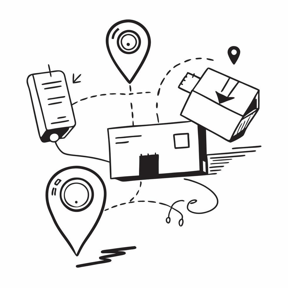 Clean Silhouette of a warehouse drone and a logistics software symbolizing automated inventory optimization in double exposure with copy space concept as A silhouette of a warehouse dro vector