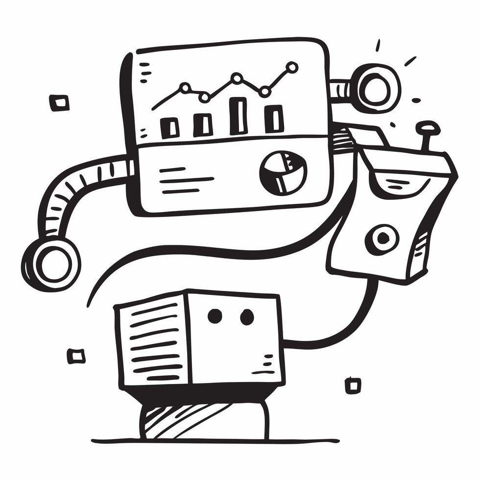 Clean Silhouette of a warehouse robot and a data chart symbolizing data driven warehouse optimization in double exposure with copy space concept as A silhouette of a warehouse robot int vector