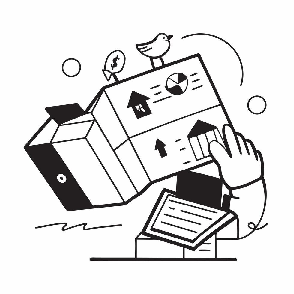 Clean Silhouette of a warehouse and a financial statement symbolizing supply chain accounting in double exposure with copy space concept as A silhouette of a warehouse intertwined with Set 2 vector