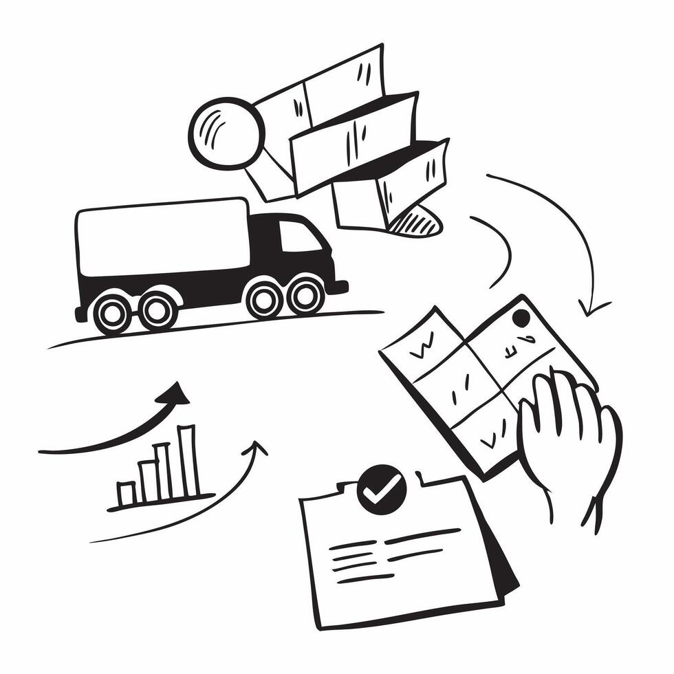 Clean Silhouette of a truck yard and a financial plan symbolizing cost planning in double exposure with copy space concept as A silhouette of a truck yard intertwined with a financial p vector