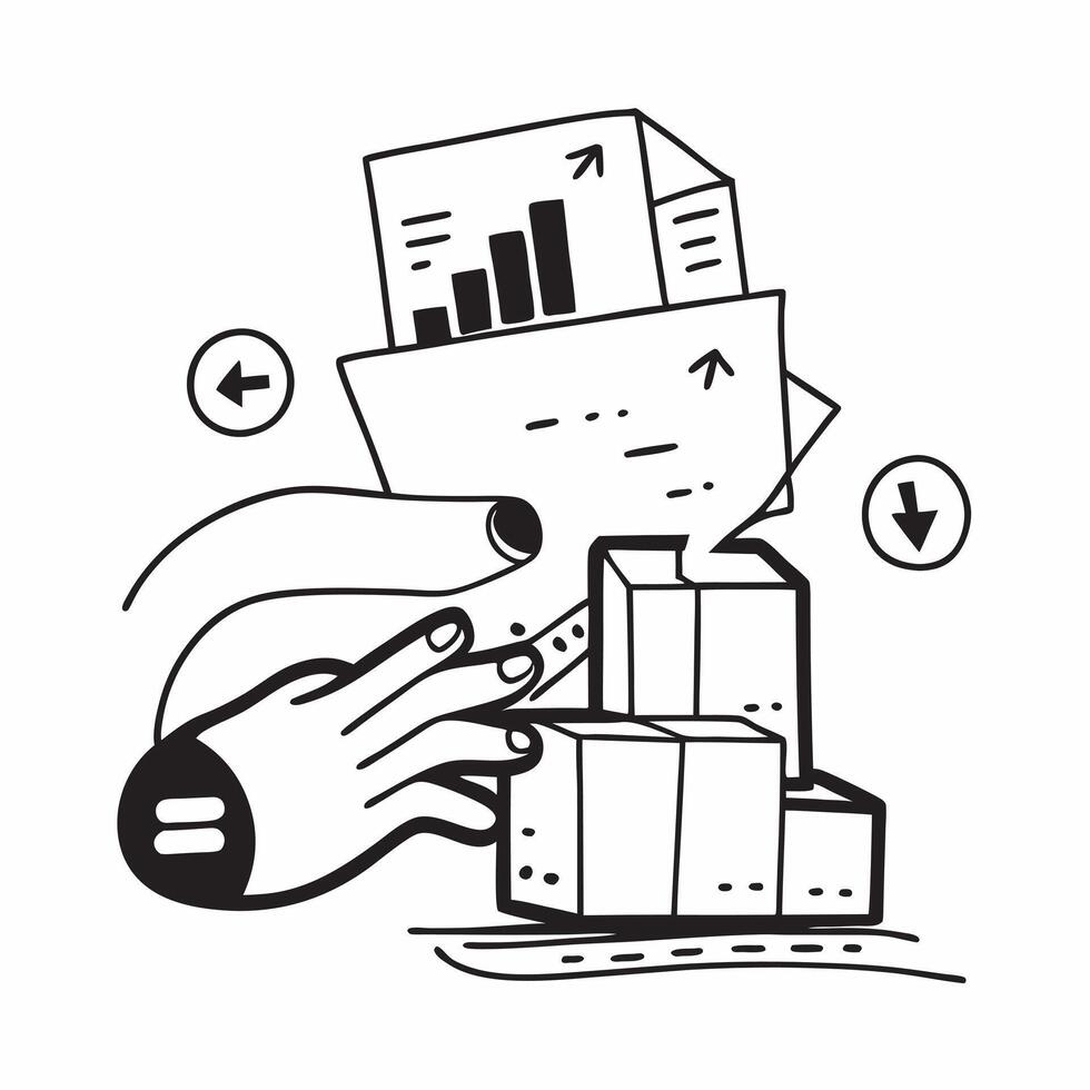 Clean Silhouette of a warehouse and a balance sheet symbolizing inventory cost management in double exposure with copy space concept as A silhouette of a warehouse intertwined with a ba vector