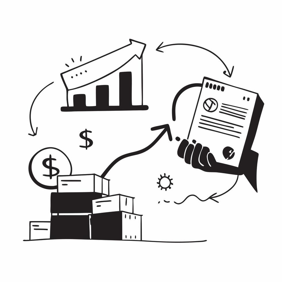 Clean Silhouette of a shipping dock and a cost efficiency graph symbolizing cost efficiency in double exposure with copy space concept as A silhouette of a shipping dock intertwined wit vector