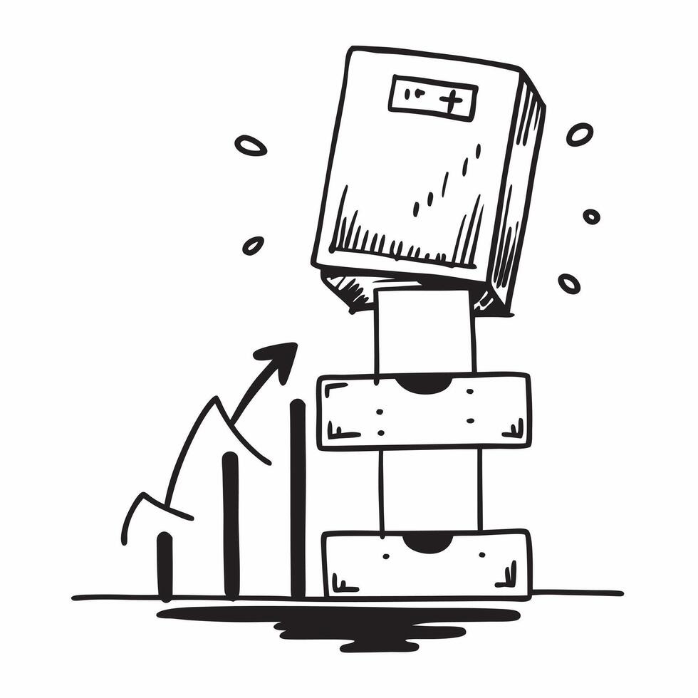 Clean Silhouette of a stock pallet and a financial graph symbolizing inventory to sales analysis in double exposure with copy space concept as A silhouette of a stock pallet intertwined vector