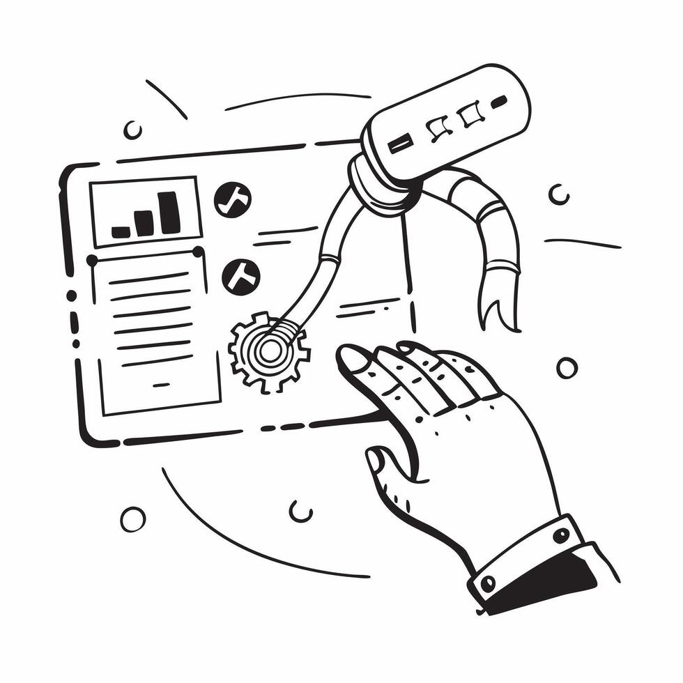 Clean Silhouette of a robotic arm and a logistics dashboard symbolizing warehouse automation optimization in double exposure with copy space concept as A silhouette of a robotic arm int vector