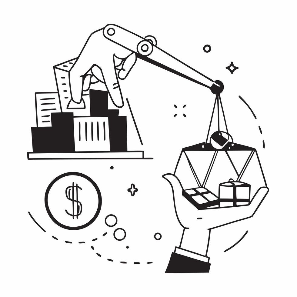Clean Silhouette of a port crane and a budget chart symbolizing capital investment in double exposure with copy space concept as A silhouette of a port crane intertwined with a budget c vector