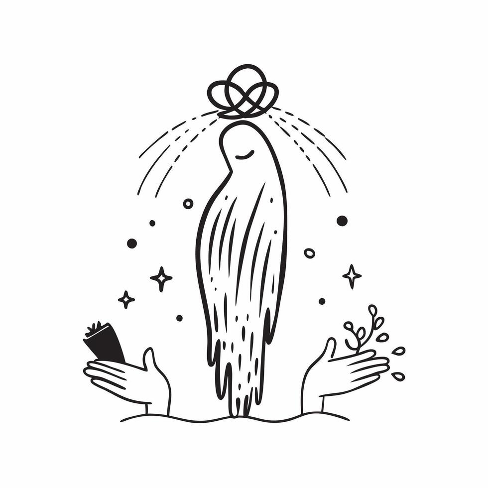 Clean Silhouette of a person and a waterfall symbolizing natures power and sustainability in double exposure with copy space concept as A silhouette of a person fused with a waterfall r vector