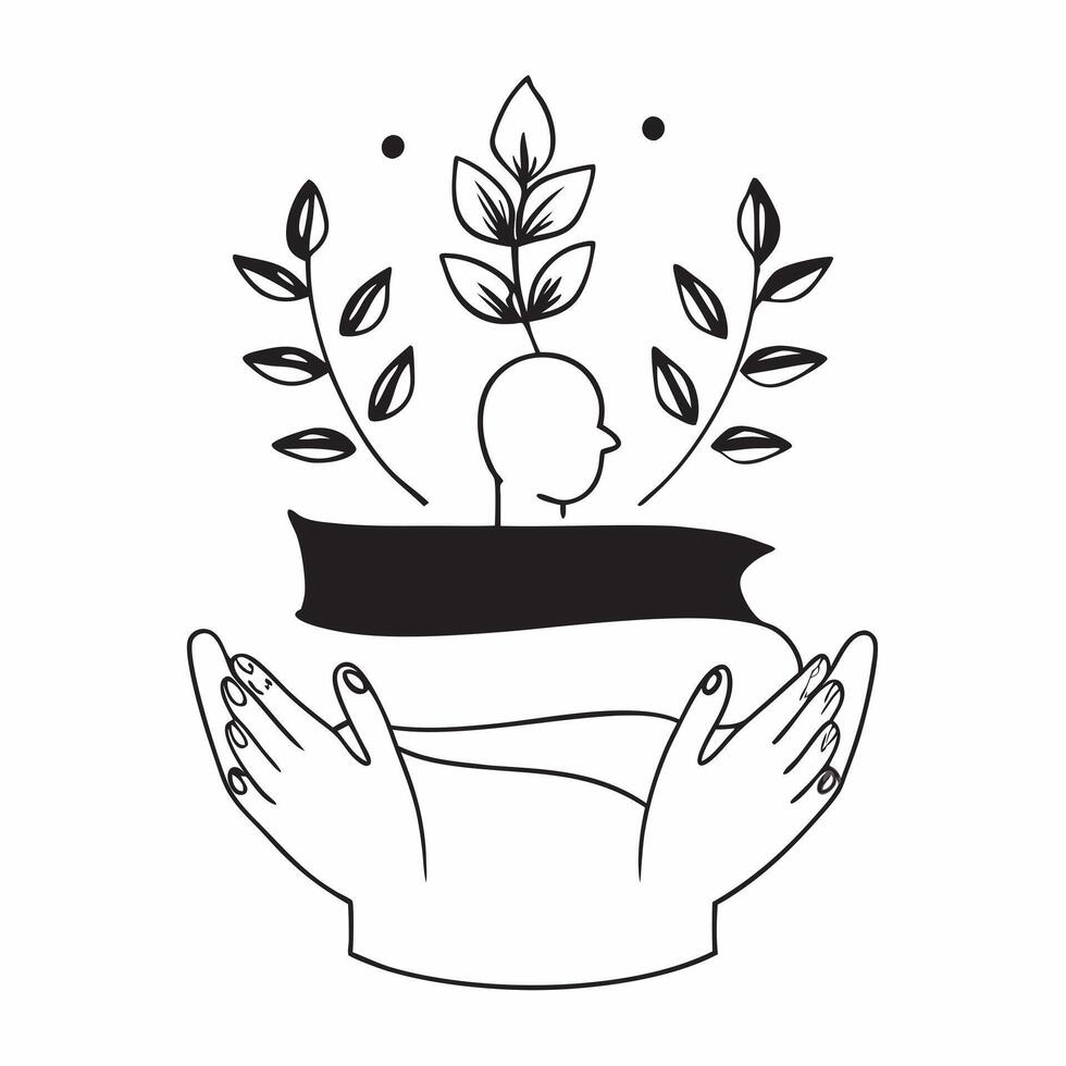 Clean Silhouette of a person and a leaf symbolizing nature and growth in double exposure with copy space concept as A silhouette of a person merged with a leaf representing the connecti vector