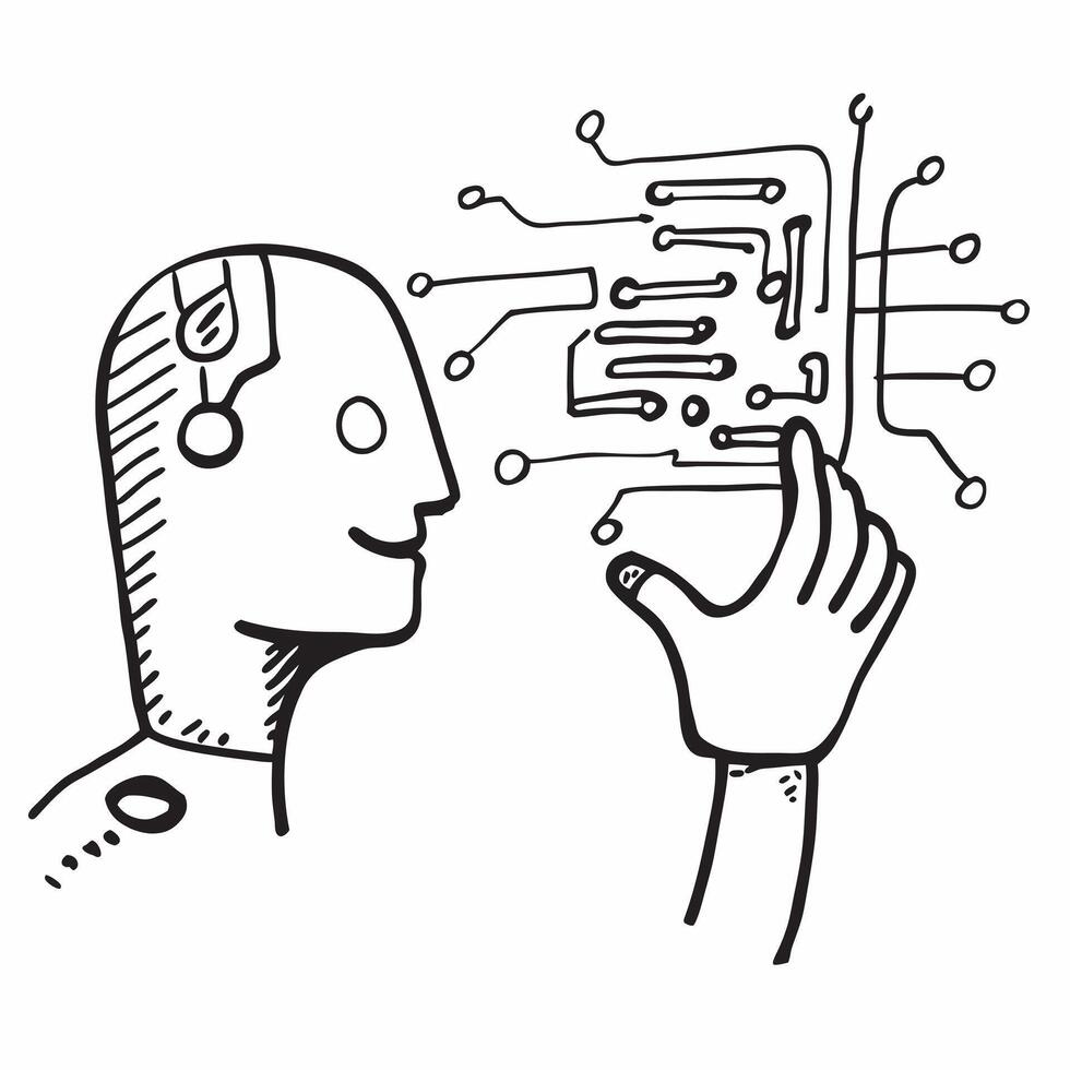 Clean Silhouette of a person and a circuit board symbolizing tech integration in double exposure with copy space concept as A silhouette of a person merged with a circuit board represen vector