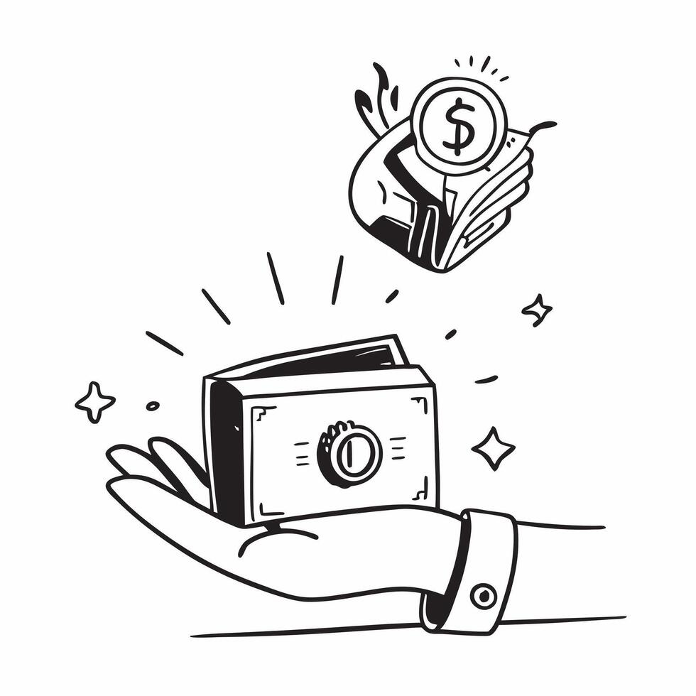 Clean Silhouette of a peacock and a cash vault symbolizing secured wealth in double exposure with copy space concept as A silhouette of a peacock intertwined with a cash vault represent vector