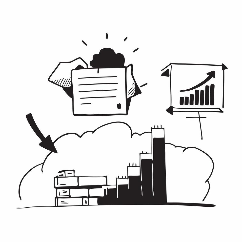 Clean Silhouette of a freight yard and a cost optimization chart symbolizing cost optimization in double exposure with copy space concept as A silhouette of a freight yard intertwined w vector