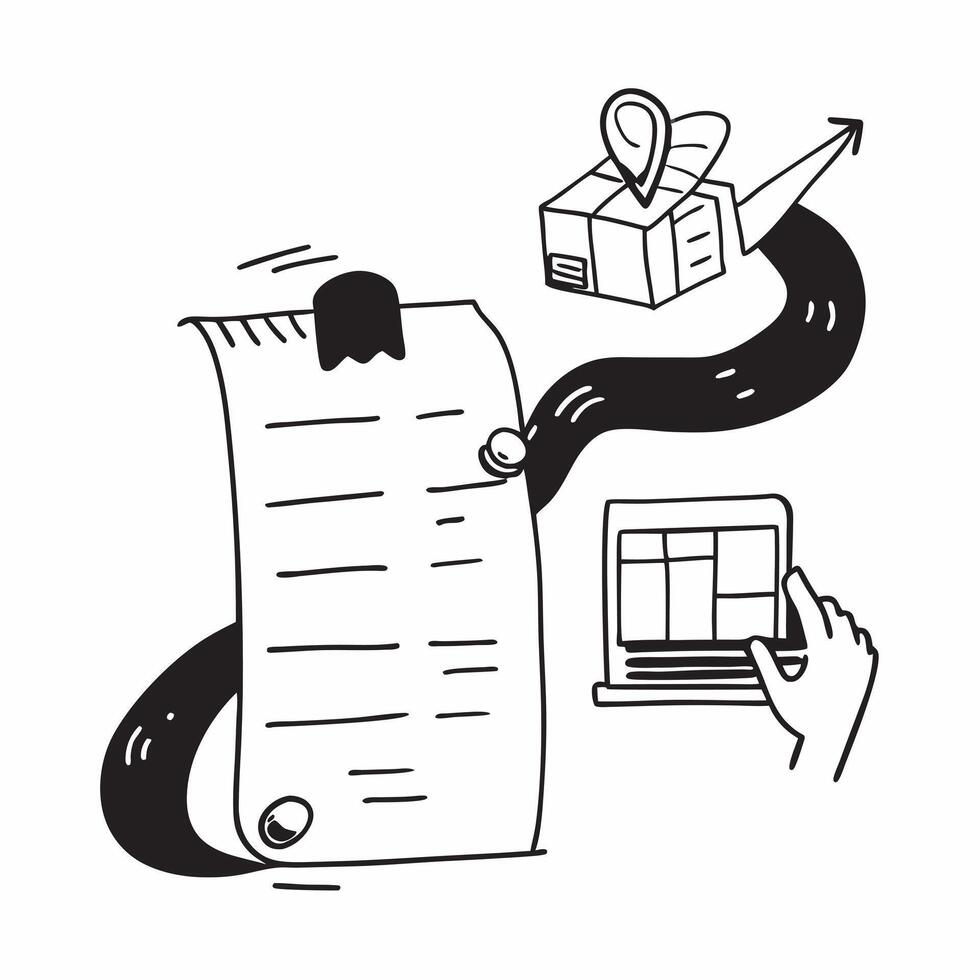 Clean Silhouette of a freight terminal and a revenue statement symbolizing logistics revenue in double exposure with copy space concept as A silhouette of a freight terminal intertwined vector