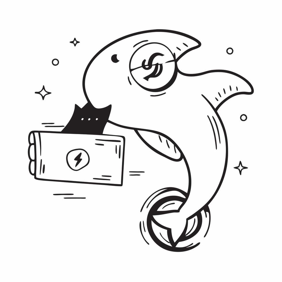 Clean Silhouette of a dolphin and a savings account symbolizing secure savings in double exposure with copy space concept as A silhouette of a dolphin intertwined with a savings account vector
