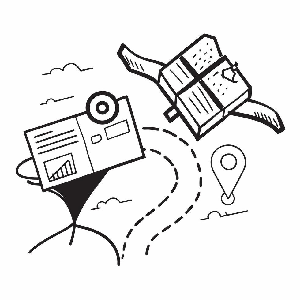 Clean Silhouette of a drone and a warehouse map symbolizing automated inventory checks in double exposure with copy space concept as A silhouette of a drone intertwined with a warehouse vector