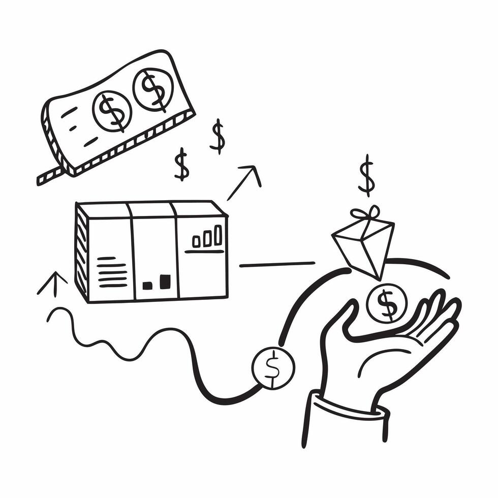 Clean Silhouette of a distribution center and a cash flow chart symbolizing cash flow in logistics in double exposure with copy space concept as A silhouette of a distribution center in vector