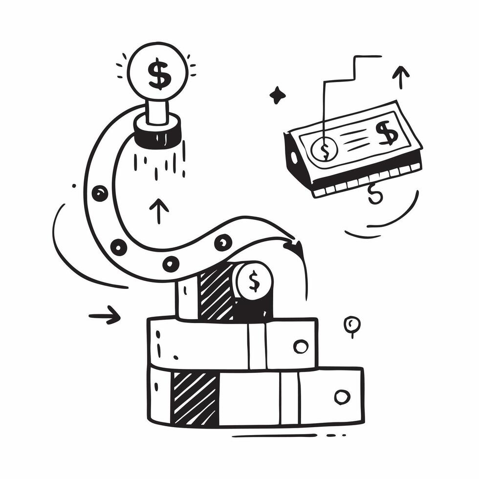 Clean Silhouette of a conveyor belt and a cost analysis chart symbolizing cost efficient automation in double exposure with copy space concept as A silhouette of a conveyor belt intertw vector