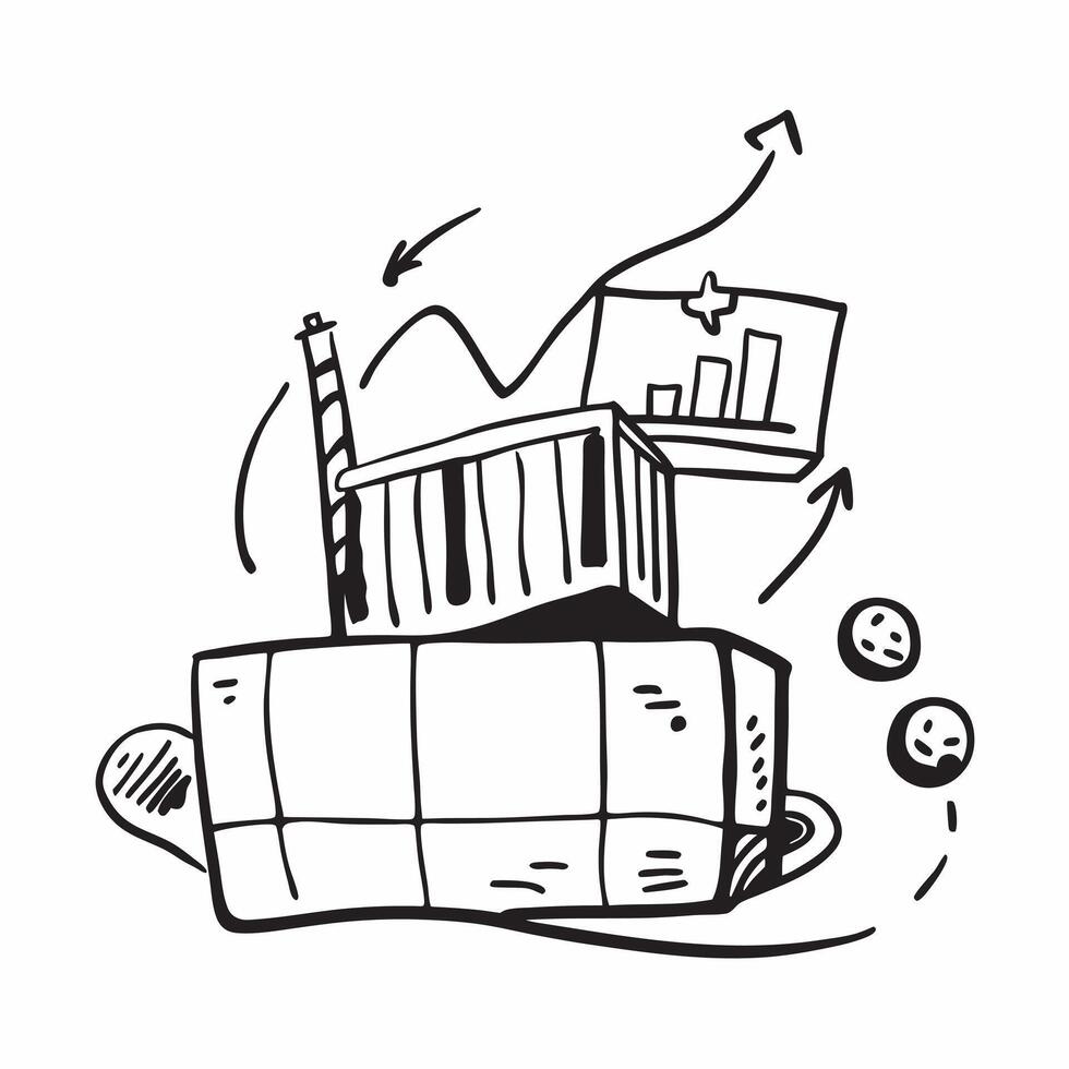 Clean Silhouette of a cargo terminal and a profit analysis chart symbolizing profit management in double exposure with copy space concept as A silhouette of a cargo terminal intertwined vector