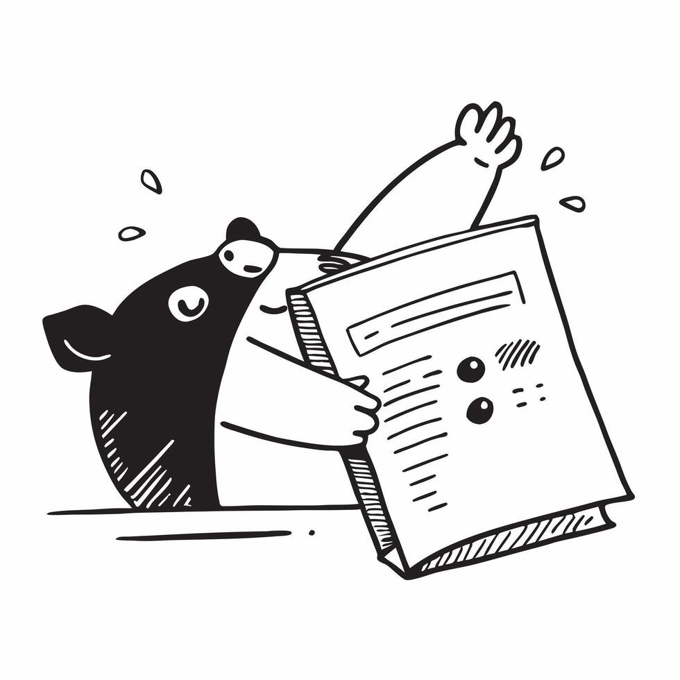 Clean Silhouette of a bear and a savings account ledger symbolizing organized savings in double exposure with copy space concept as A silhouette of a bear intertwined with a savings acc vector