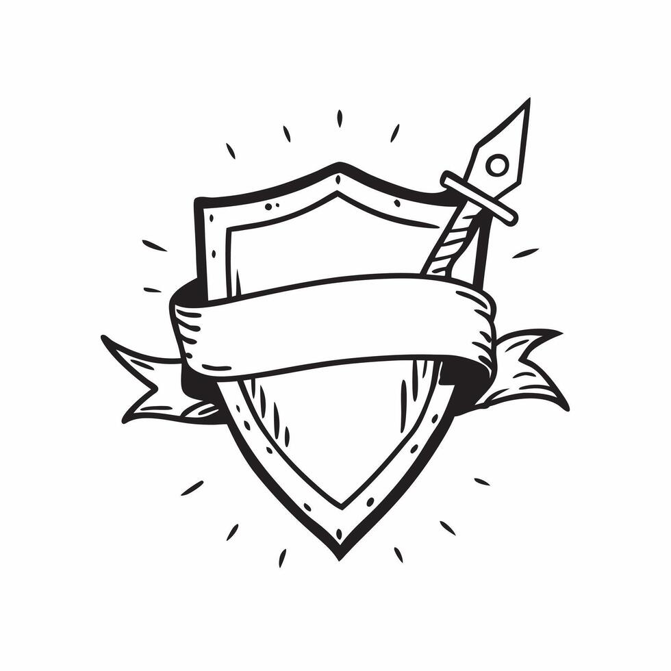 Clean Shield and sword symbolizing protection and strength with ample space for text concept as A shield and a sword representing the fundamentals of protection and strength with blank vector