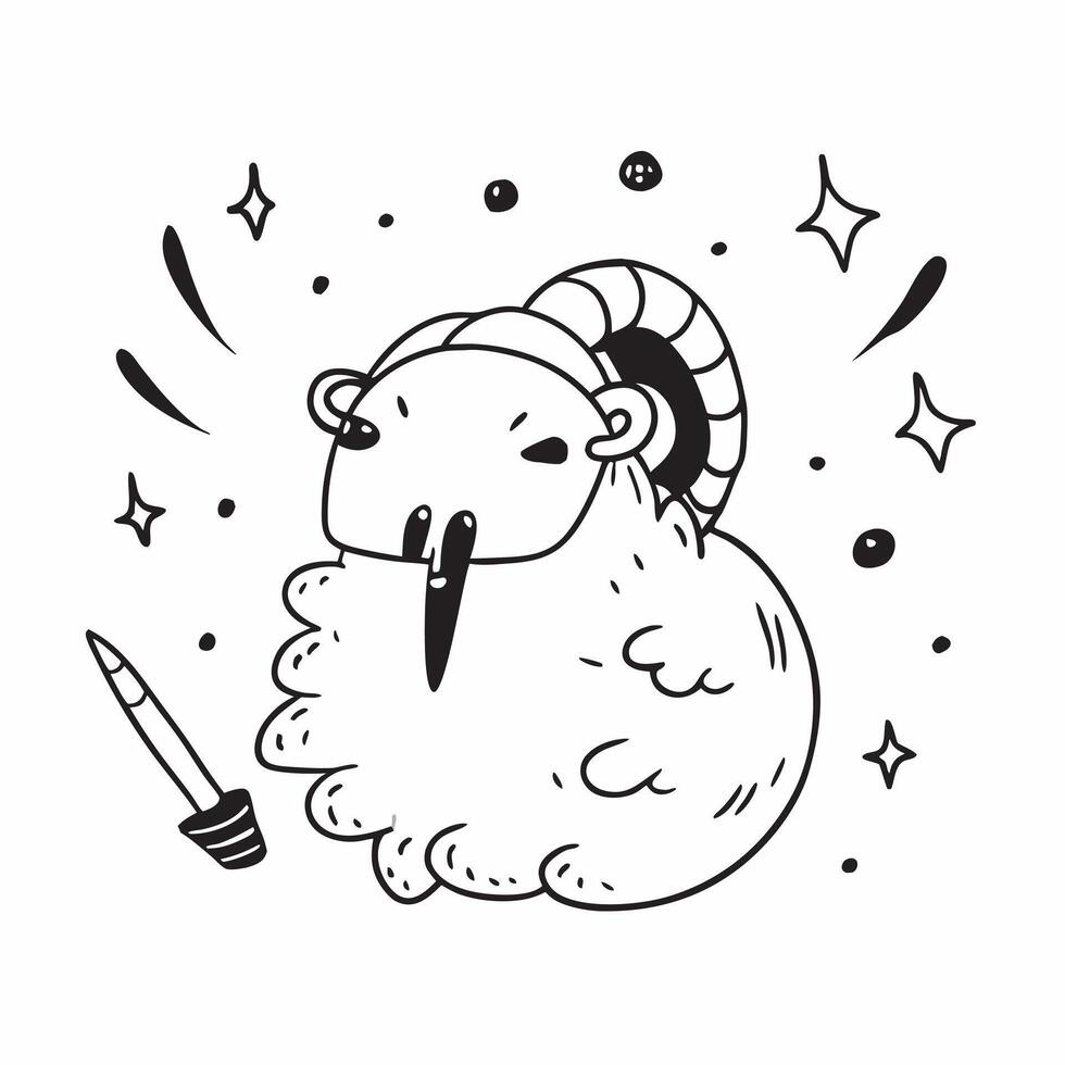 Clean Sheep and Starry Sky concept as Sheep with a starry sky and ample copy space symbolizing the celestial and sacrificial themes of Eid Al Adha in Photo Stock Concept vector