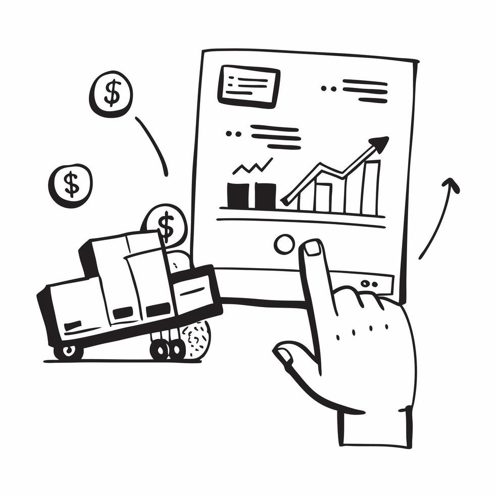 Clean Shipping dock and a profit analysis chart symbolizing profit analysis in distribution in double exposure with copy space concept as A shipping dock blended with a profit analysis vector